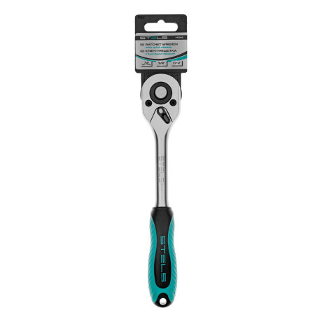 Ключ-трещотка 3/8", CrV, 72 зуба, с быстрым сбросом, матовый хром Stels