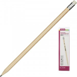 Карандаш чернографитный Attache кругл. HB, натур.дерево, заточ., с ласт. 735180