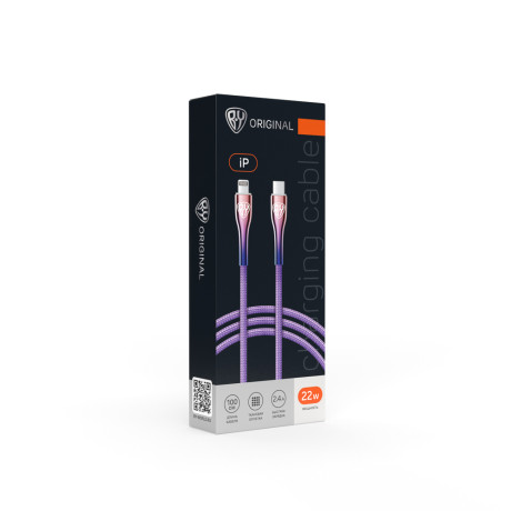 BY Кабель для зарядки Jam Type-C-iP, 1м, Быстрая зарядка 2.4А, PD 22W, тканевый, фиолетовый