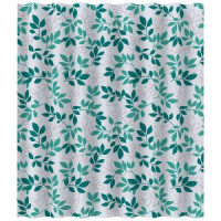 Штора для ванной комнаты полиэстер 180*180см,12колец,Листья зеленые,SC-PE-39,7103/Рыжий Кот