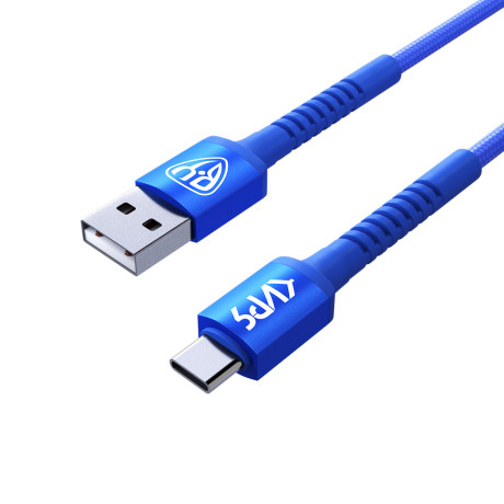 BY Киря Кабель для зарядки XXL Type-C, 2м, Быстрая зарядка 3А, QC, PD 36W, тканевый, синий