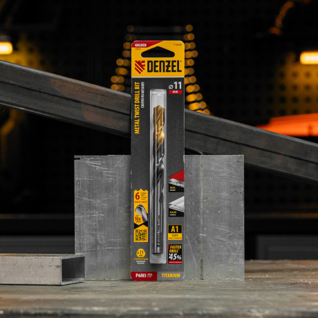 Сверло спиральное по металлу 11 x 142мм, Р6М5, Golden Tip, многогранная заточка Denzel