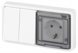 ЭРА Эксперт блок СУ (роз. 1 мест. 16А + 2 кл. выкл. 10А) белый (земля) IP55 11-7522-01 63274