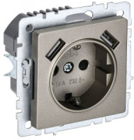 IEK BRITE мех. роз. СУ земля, штор. 16А с USB A+A 3,1А РЮш10-2-БрШ, шампань BR-R14-16-U21-D31-K37
