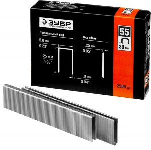 Скобы тип 55, 30 мм, особотвердые, ЗУБР "ПРОФЕССИОНАЛ" 31855-30, 2500 шт