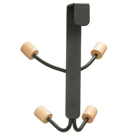 Крючок на дверь NA2416 метал 4-х рожковый с деревянными наконечниками цвет: черный/белый (72)