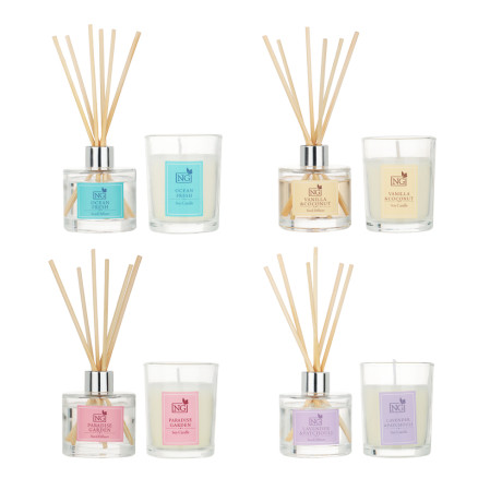 NEW GALAXY Набор ароматизатор-диффузор и свеча, ваниль,райский сад,лаванда, свежесть 40 мл., 50 гр