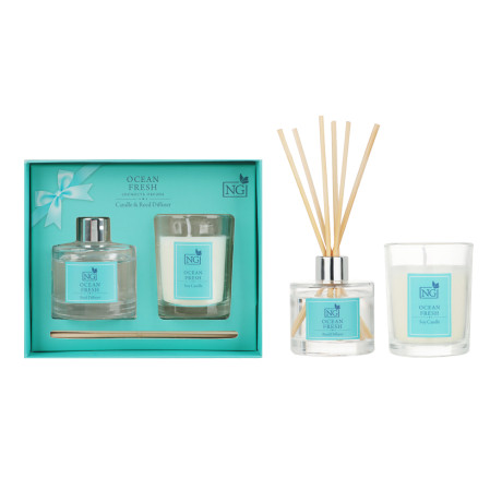 NEW GALAXY Набор ароматизатор-диффузор и свеча, ваниль,райский сад,лаванда, свежесть 40 мл., 50 гр