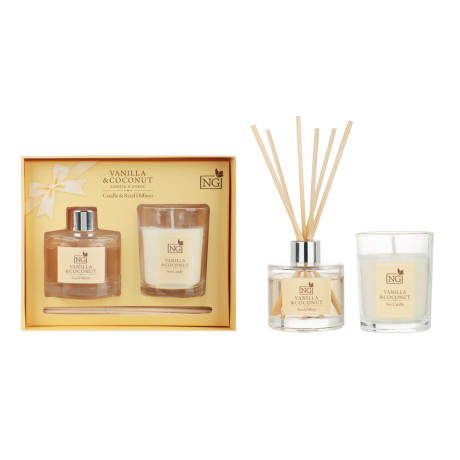 NEW GALAXY Набор ароматизатор-диффузор и свеча, ваниль,райский сад,лаванда, свежесть 40 мл., 50 гр