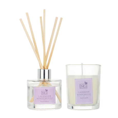 NEW GALAXY Набор ароматизатор-диффузор и свеча, ваниль,райский сад,лаванда, свежесть 40 мл., 50 гр