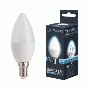 Energy лампа св/д свеча С37 E14 7W(510lm) 6500К 6К 38x100 матов (10!) 109290