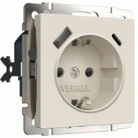 Werkel мех. роз. СУ 1 мест. 16A земля шторки USB A+C (айвори матовый) W1171762