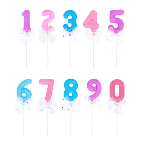 FNtastic Декор для торта в виде цифры 0-9 с бантом, 21см, пластик, бумага, 10 дизайнов, 3 цвета