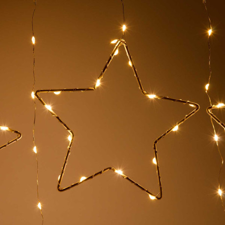 Гирлянда дождь LLN-37-1 8насадок металлических длина 3м СВЕТ ТЕПЛЫЙ БЕЛЫЙ, 8насадок Звезды-15см, Длина вниз-60-80см.(60)