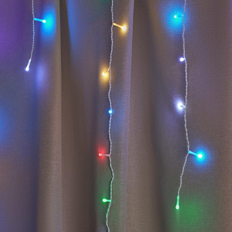 СНОУ БУМ Гирлянда эл. бахрома 2.5x0.35х0.55x0.75м, 80LED,мульти MIX, 8 реж, ПВХ белый, коннект, 220В