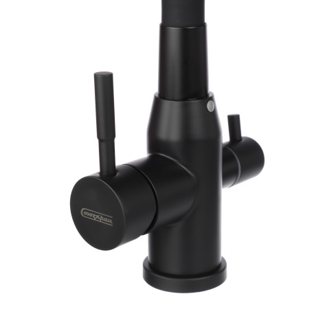 СоюзКран Смеситель для кухни с выводом пит. воды, силиконовый излив, черный, нерж.сталь, SS01-С132