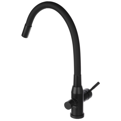 СоюзКран Смеситель для кухни с выводом пит. воды, силиконовый излив, черный, нерж.сталь, SS01-С132