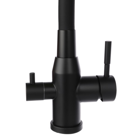 СоюзКран Смеситель для кухни с выводом пит. воды, силиконовый излив, черный, нерж.сталь, SS01-С132