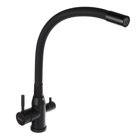 СоюзКран Смеситель для кухни с выводом пит. воды, силиконовый излив, черный, нерж.сталь, SS01-С132