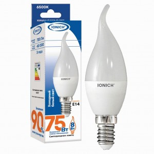 IONICH свеча на ветру C37 E14 8W(720lm) 6500К 6K 37x125 матов./пластик/алюм ILED-SMD2835-CW37 1639