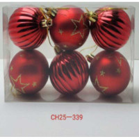 Набор елочных украшений JT25-HGS330 5см 6шт Шары красный (3шт дольки, 3шт с рисунком звезды) (240)