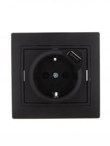 Lezard Мира роз. СУ 1 мест. 16А + USB 2.1A 1 мест. черный бархат (земля, корпус PC) 701-4242-181