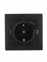 Lezard Мира роз. СУ 1 мест. 16А + USB 2.1A 1 мест. черный бархат (земля, корпус PC) 701-4242-181