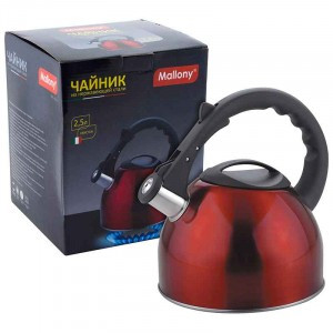 Чайник метал. со свистком MAL-042-R, 2,5л, ручка пластик, красный, 910090 Mallony
