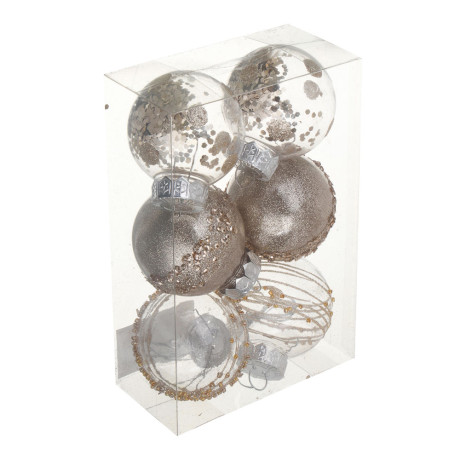 СНОУ БУМ Набор шаров 6 см, 6 шт, шампань, 2 вида, 26-178