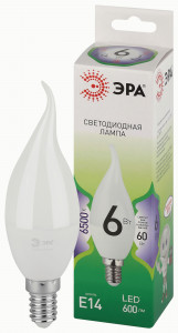 ЭРА GREEN LINE лампа св/д свеча на ветру E14 BXS 6W(600lm) 6500K 6K E14 BXS-6W GL 38x150 67113