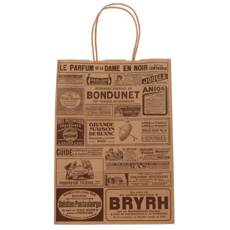 Пакет подарочный с кручеными ручками крафт 24x10,5x32см, "Газета", в ассортименте