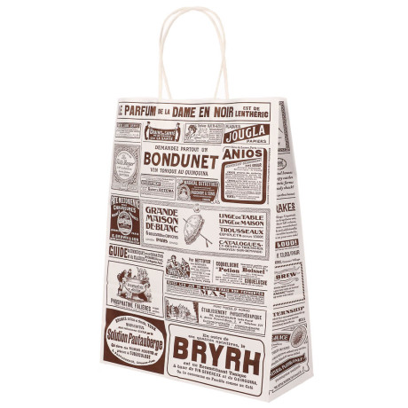 Пакет подарочный с кручеными ручками крафт 24x10,5x32см, "Газета", в ассортименте