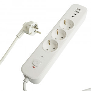 STEKKER Сетевой фильтр (удл.) ПВС 3х1 3роз.(земля)белый 3м 16А 2USB-A+2 Type-C HM21-31-02 Nova 50100
