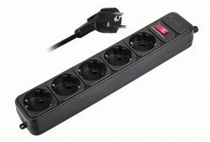 ФАЗА сетевой фильтр (удл.) ПВС 3х0.75 5роз. 1,8м. 10А черный земля, выкл. FOP-05GS-180-bk 1/25