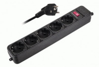 ФАЗА сетевой фильтр (удл.) ПВС 3х0.75 5роз. 1,8м. 10А черный земля, выкл. FOP-05GS-180-bk 1/25