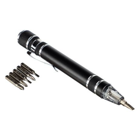 ЕРМАК Фонарь-мультиинструмент, с клипсой для крепления, 6 отверток, 4xLR41, 12,8х1,6см