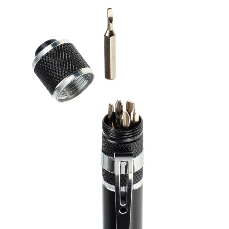 ЕРМАК Фонарь-мультиинструмент, с клипсой для крепления, 6 отверток, 4xLR41, 12,8х1,6см