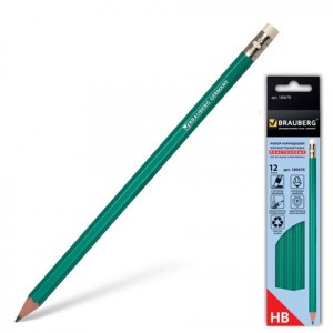 Карандаши ч/гр BRAUBERG, набор 12 шт., НВ, с резинкой, пласт. зеленый корпус, 180678