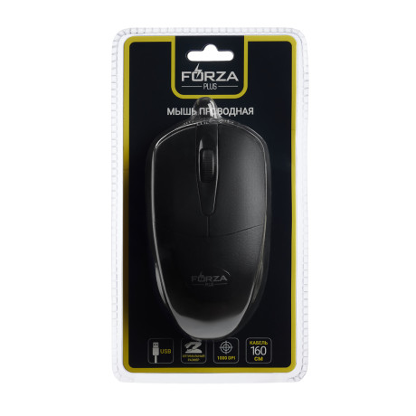 FORZA Компьютерная мышь проводная Silent, 1000DPI, бесшумный клик, длина провода 160см, чёрный