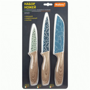 Набор ножей 3 предм DIVO (овощн,универс,сантоку) лезвия 8,5/12,5/12,7см, пластик.рук 108293 Mallony
