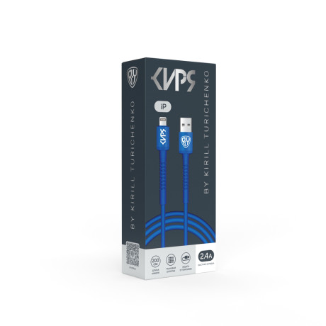 BY Киря Кабель для зарядки XXL iP, 2м, Быстрая зарядка 2.4А, 12W, тканевый, синий