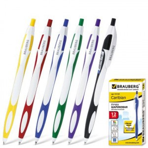 Ручка шариковая BRAUBERG автомат. "Caribian", 0,7мм, корпус ассорти, с рез. вст., синяяя 141159