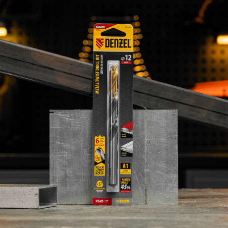 Сверло спиральное по металлу 12 x 151мм, Р6М5, Golden Tip, многогранная заточка Denzel