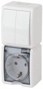 ЭРА Эксперт Блок ОУ верт. (роз.+выкл. двойн. 16A(10AX)-250В, белый IP54