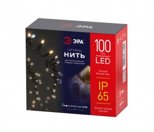 ЭРА Гирлянда-нить 100 LED , 10 м теплый белый,  мерцание, бел кауч  провод , IP65 (без б/п) 56015