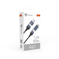 BY Кабель для зарядки Atrium 4 в 1 USB(A)/Type-C-Type-C/iP, 60W, 1,2 м, 5A, нейлон, темно-серый