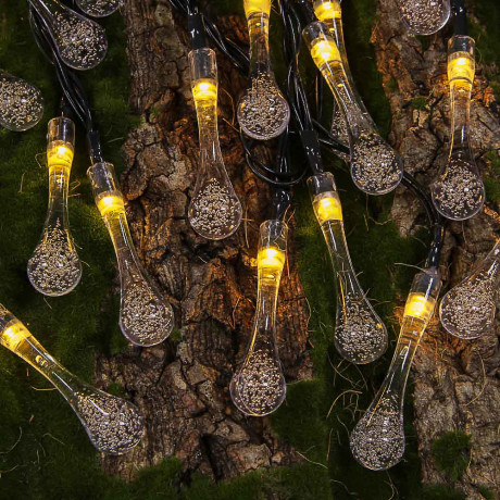 INBLOOM Гирлянда на солн.батарее Капля, 25LED, 7м, шампань, 2 реж, ПВХ зел, 2V80mA, 1.2V600mAh