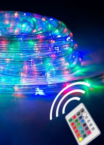 Гирлянда-нить Космос Дюралайт 0,8 мм разноцв. 10,5м(10+0,5)64реж.IP44 USB,пульт ДУ 30 клипс GIR-B103