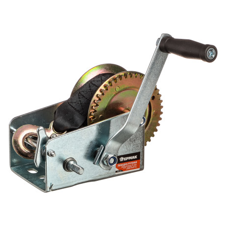 ЕРМАК Лебедка ручная шестеренчатая TRT 1301S (трос - ремень) 1360кг, длина троса 8м