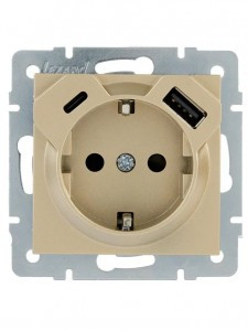 Lezard VESNA мех. роз. земля СУ 1 мест. 16А+Type-C+USB 2.1А (корп. ABS) золото 742-3688-181TC
